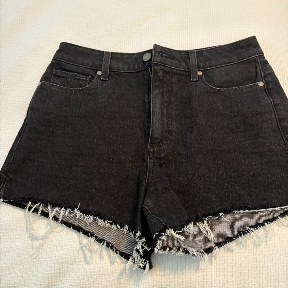 PAIGE Black Frayed Hem Jean Shorts